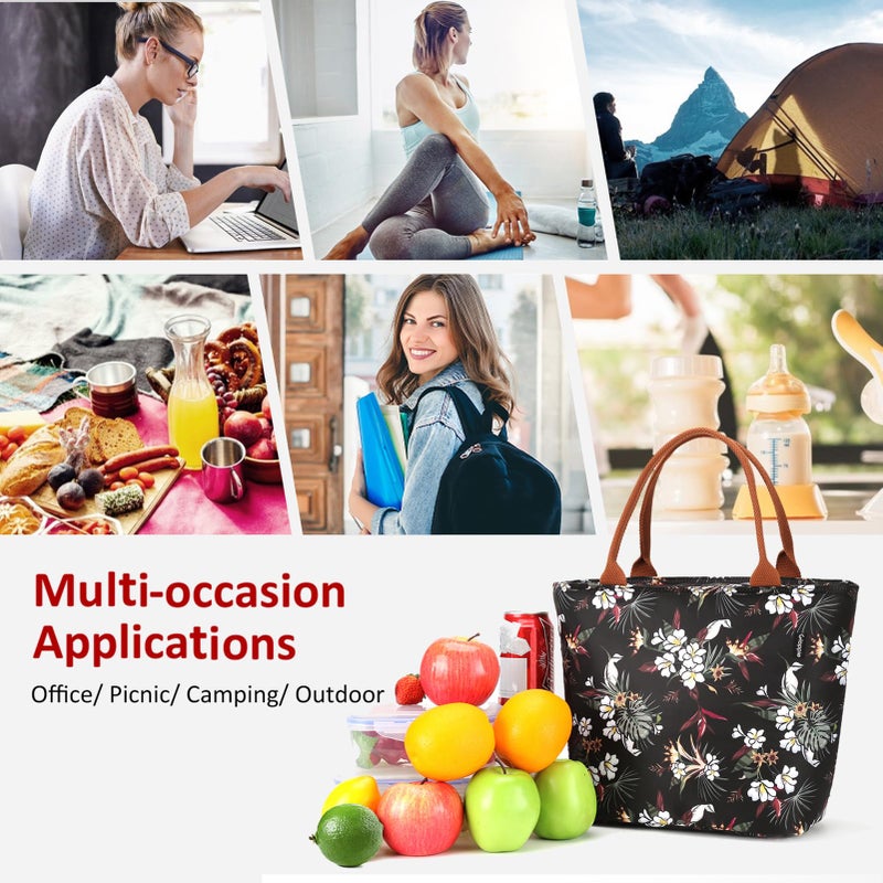 Gloppie Lunch Bag Women Insulated Lunch Box for Women Leakproof Lunch Tote White Flower - Image 2